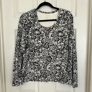 White Stag Black & White Scroll Print Long Sleeve Top Sz XXL